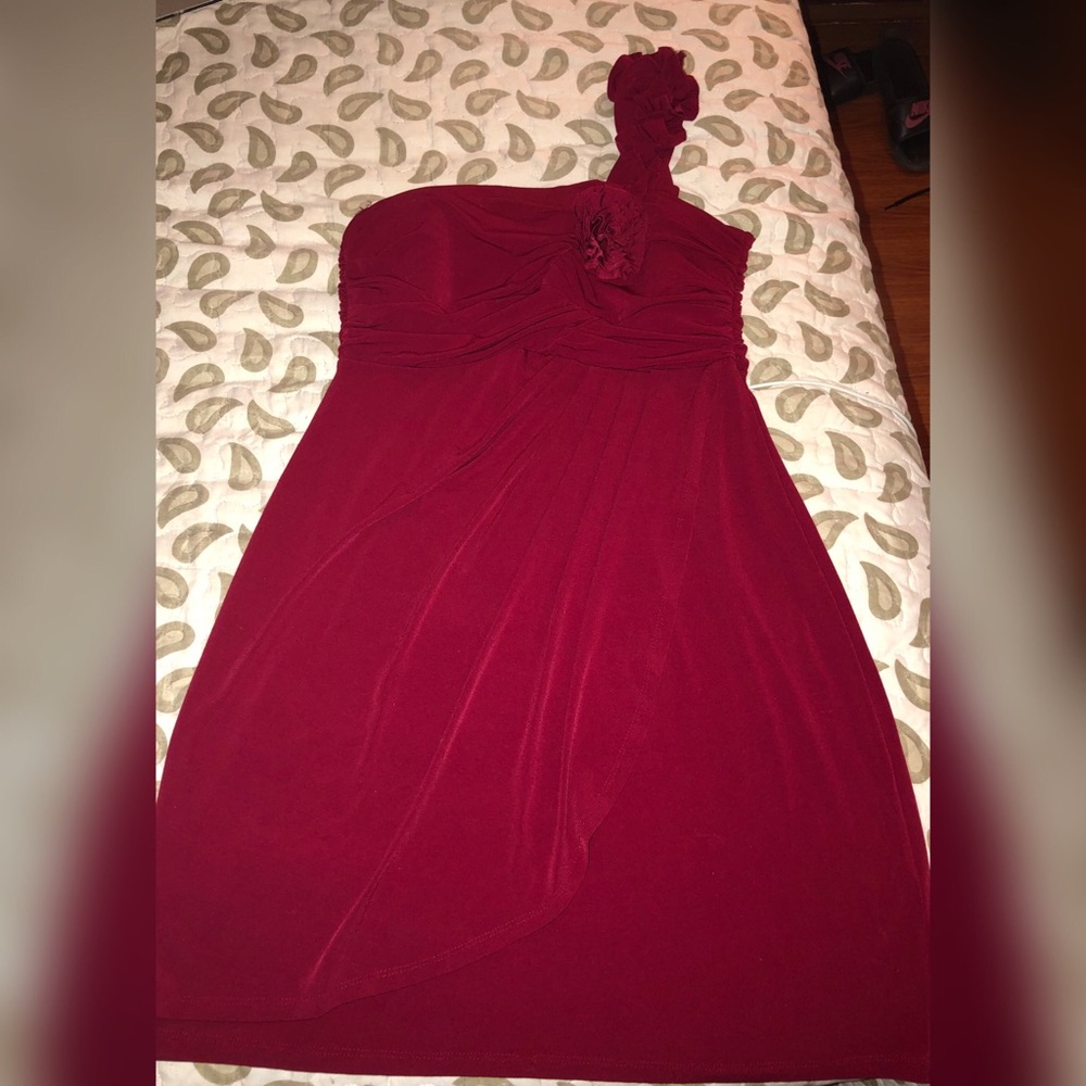 One strap red dress